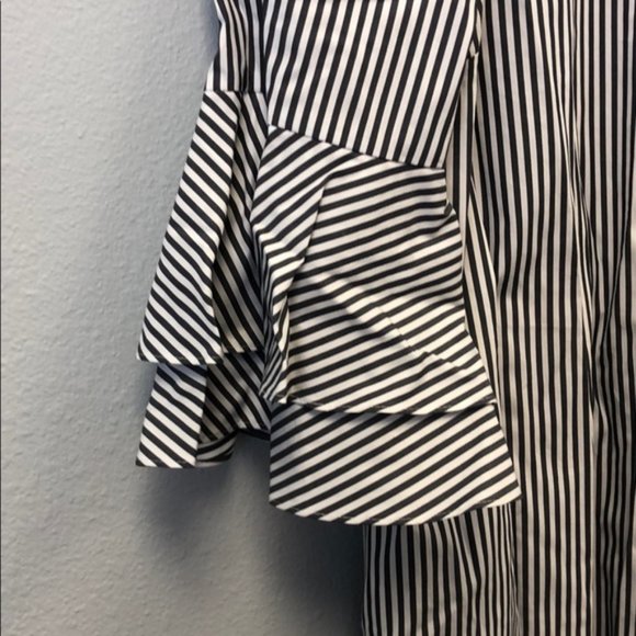 Pappagallo Gray Striped Tiered-Ruffle Sleeve Dress - Picture 2 of 10